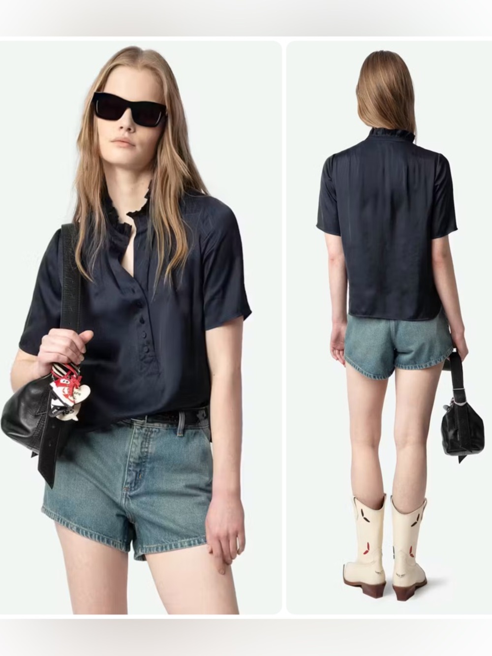 Zadig & Voltaire Topher Tomboy Cotton/Viscose Ruffled Mock-Neck Top NWT $278